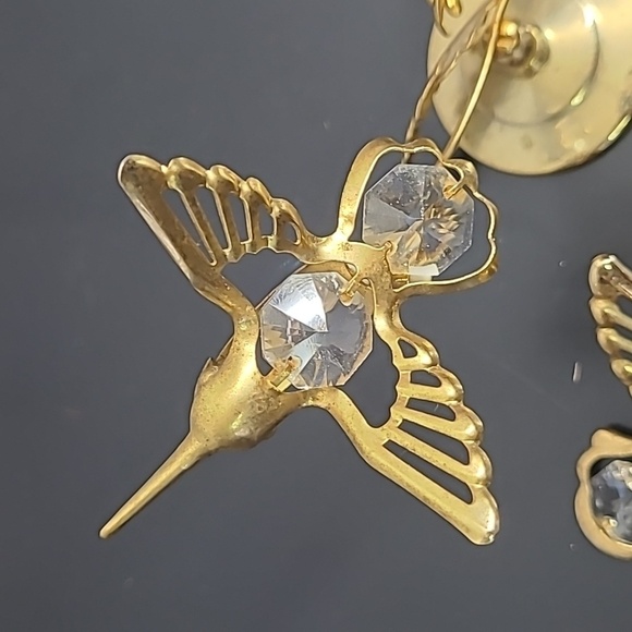 HUMMINGBIRD AUSTRIAN CRYSTAL MASCOT  LITE CATCHER WITH FLOWERS 24KT GOLD PLATED - Picture 15 of 16